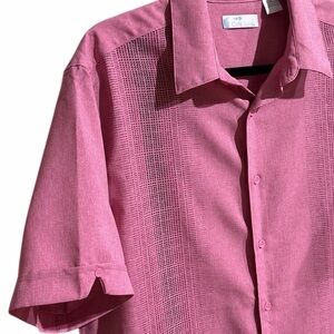 Cafe Luna Men Medium Pink Button Up Collard Shortsleeved Shirt